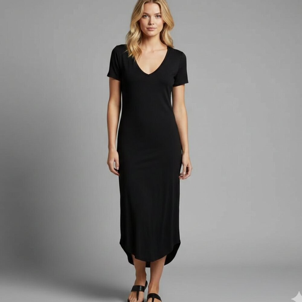 Aritzia Talula Black Maxi T-Shirt Dress